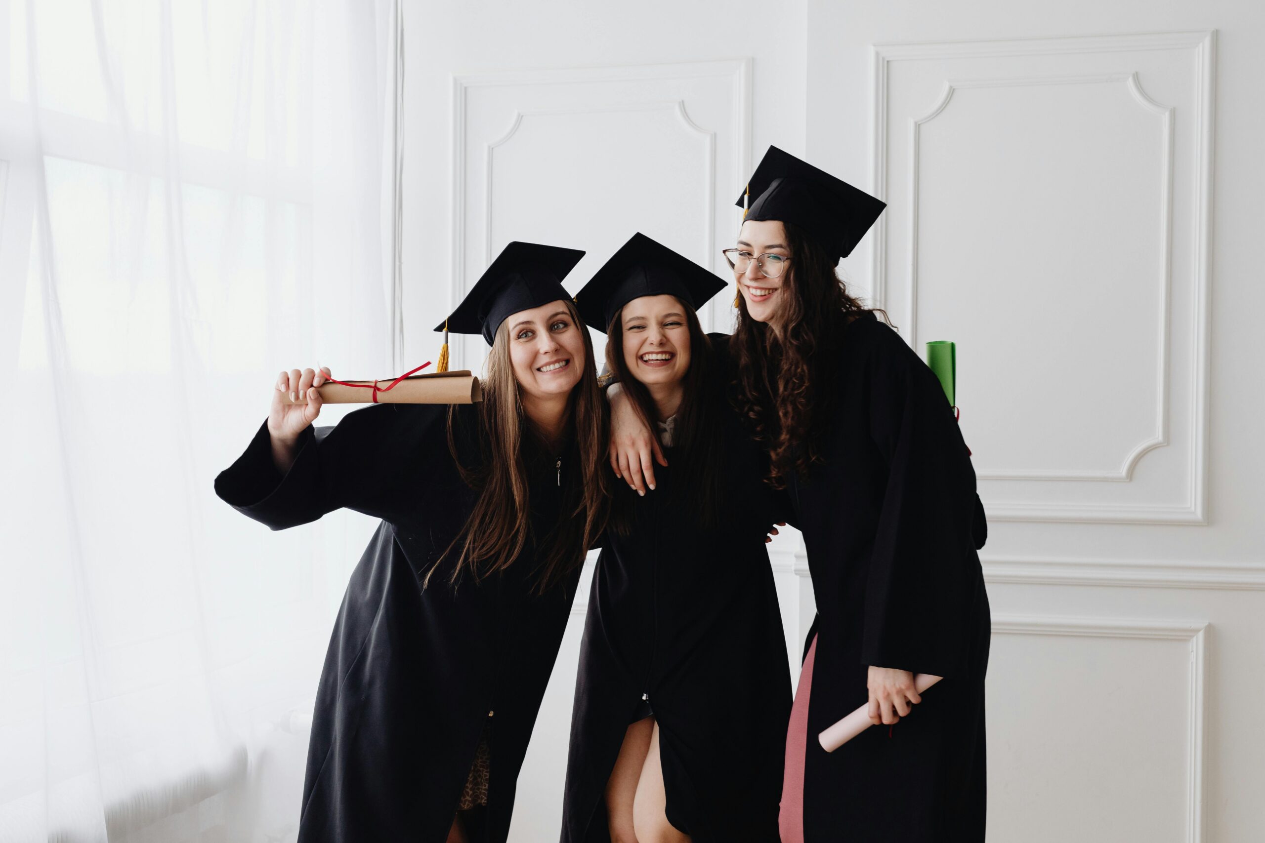 Students in graduation gowns.